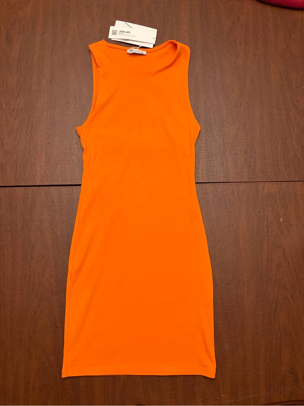 Zara Bright Orange Sleeveless Midi Dress